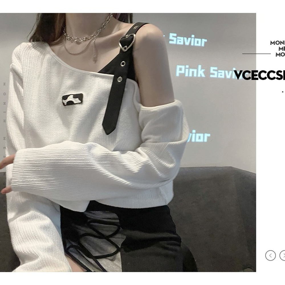 Unique Design Slopping Shoulder Long Sleeves Shirt